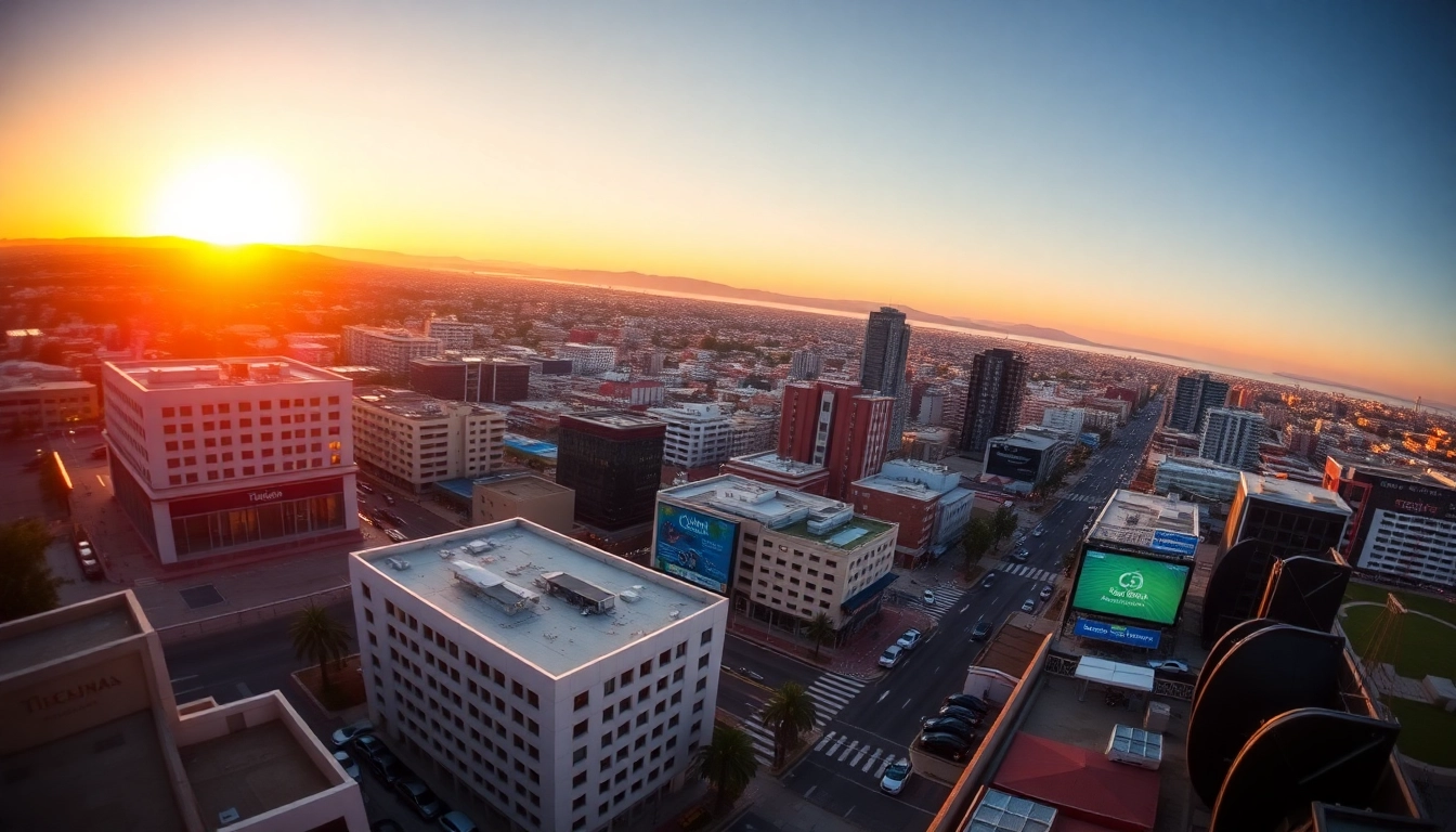 Engage with professionals at Tijuana call centers, featuring a bustling cityscape and modern architecture.