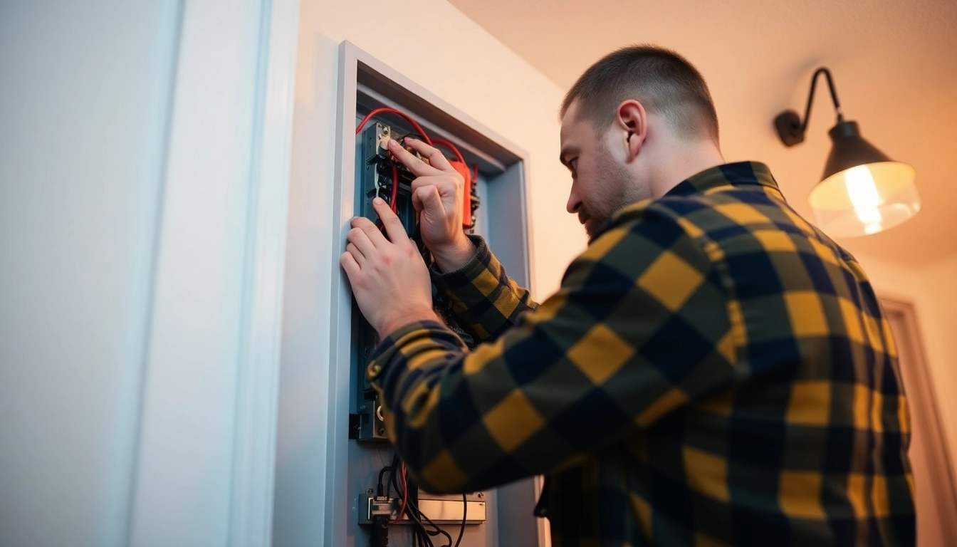 Quick response from Elektriker Notdienst fixing a circuit panel in a brightly lit home.