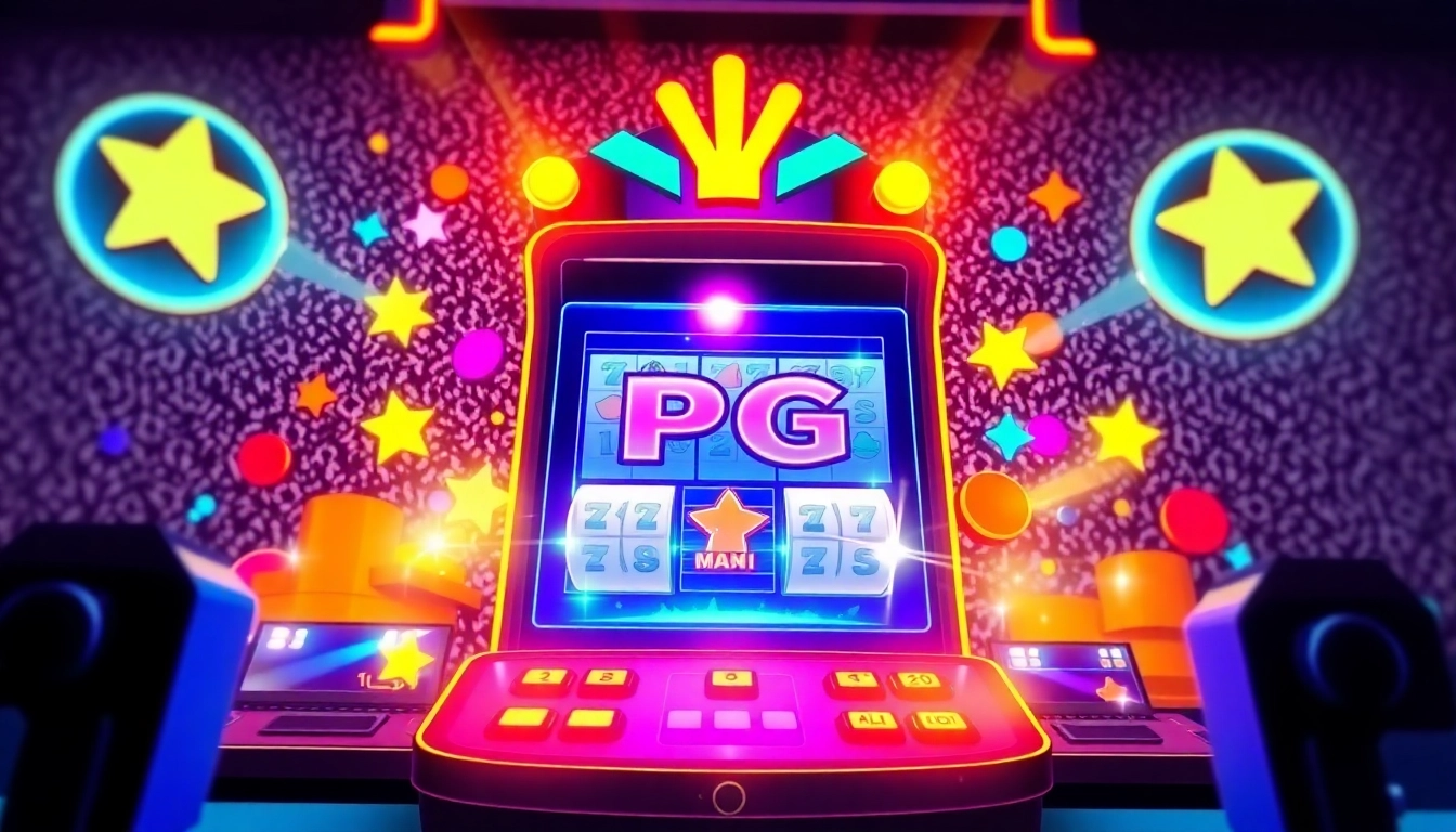 Play the exciting ทางเข้าpg with a vibrant slot machine and colorful symbols enhancing the gaming experience.