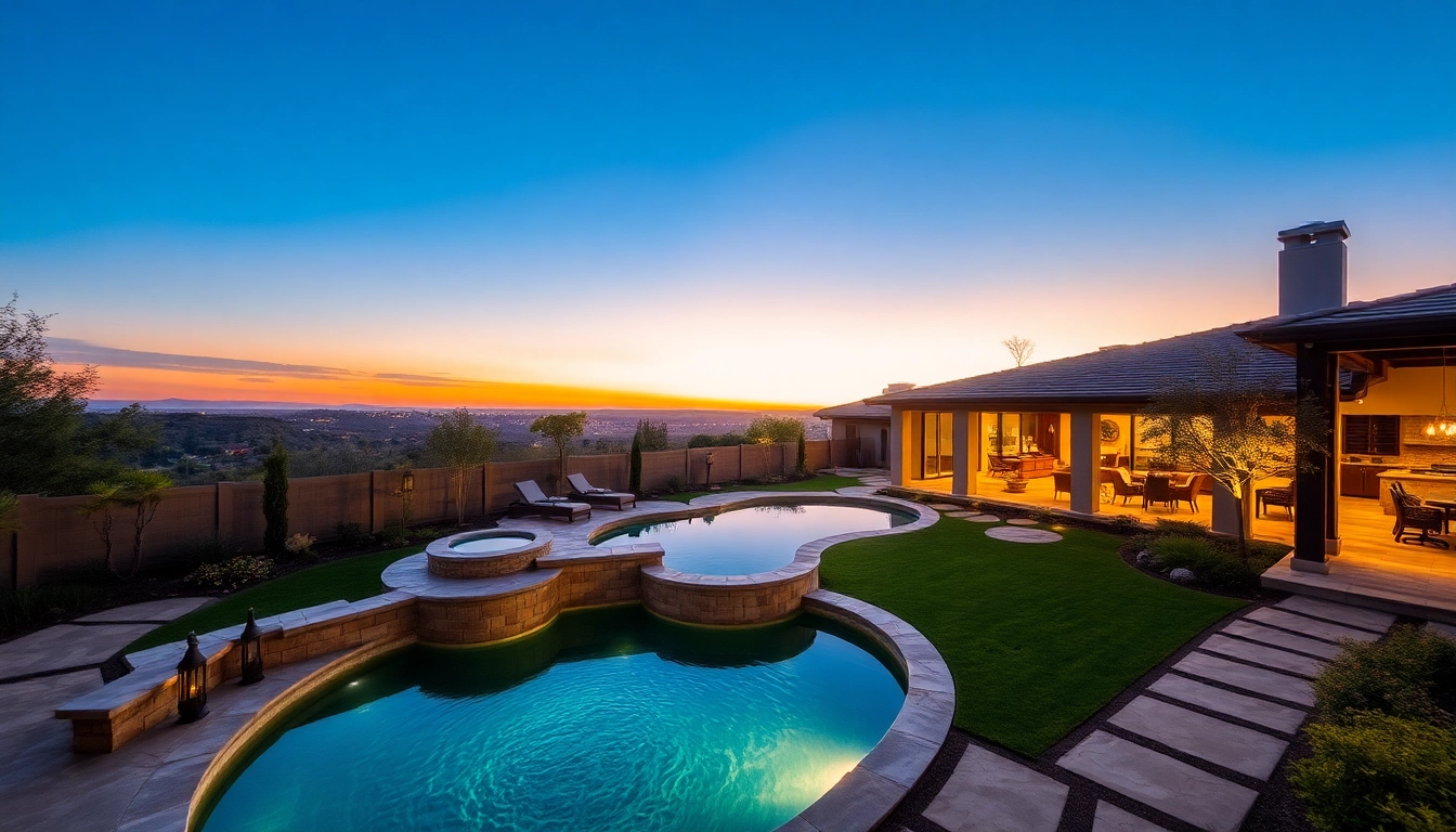 Enhance your outdoor aesthetics with stunning Hardscapes & Pools featuring natural stone and lush landscapes.