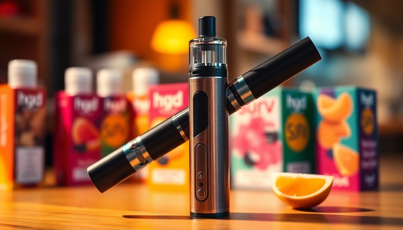 Purchase HQD Surv kaufen with vibrant flavor options displayed alongside the sleek vape device.