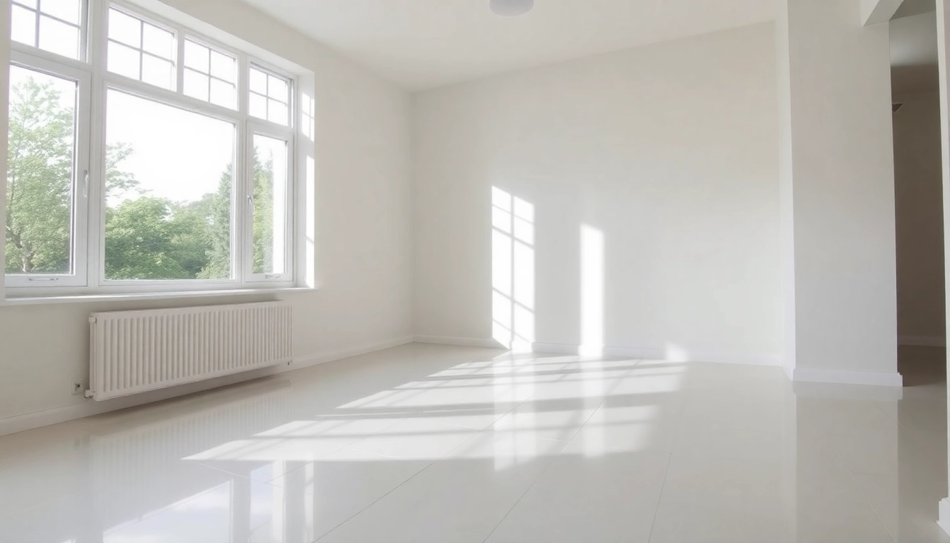 Bond cleaning Logan showcasing a spotless living room with shiny floors and organized furniture.