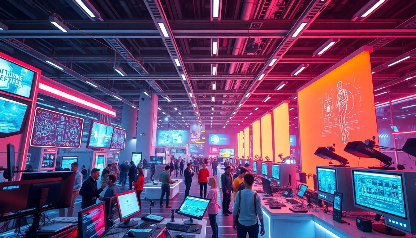 Explore cutting-edge tech innovations showcased in a vibrant, modern exhibition.