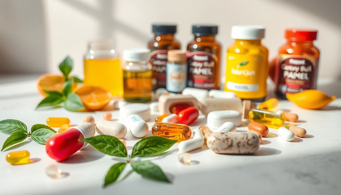 Showcasing colorful dietary supplements on a clean surface to promote health and wellness.