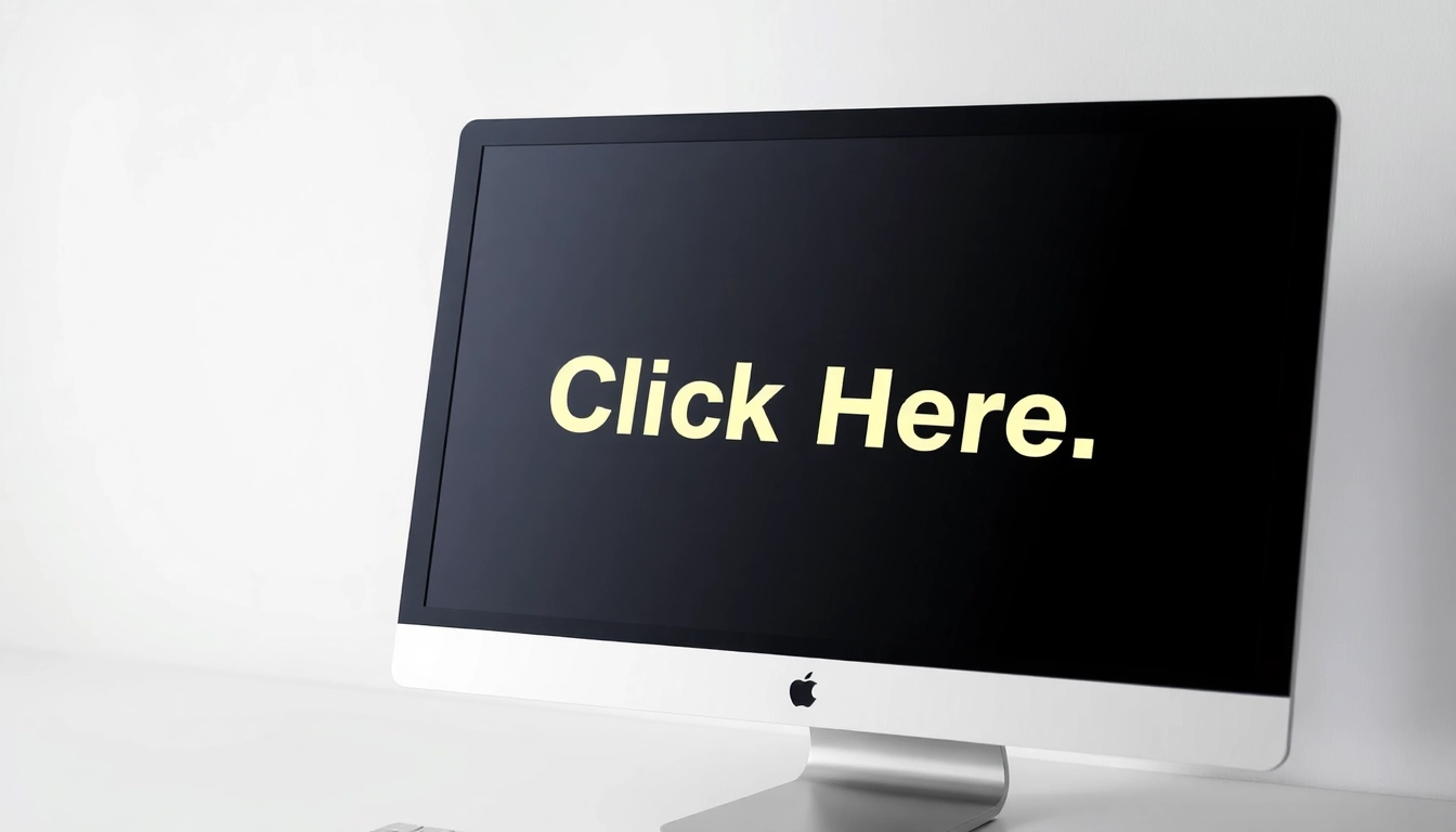 Engage users with a bright 'Click Here' button on a computer screen inviting interaction, enhancing accessibility and user experience.