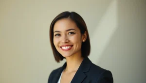 Capturing corporate headshots of a confident professional in a suit against a neutral backdrop.