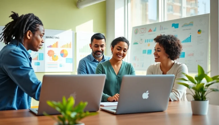 Strategien für marketing für pflegedienste in einem modernen Büro, das Team arbeitet zusammen.
