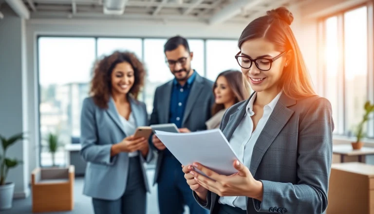 Enregistrer une société au Luxembourg avec un groupe d'entrepreneurs dans un bureau moderne.