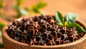 Cloves arranged in a wooden bowl, showcasing their vibrant texture and earthy colors.