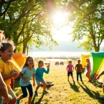 Children engaged in fun activities at holiday camps, showcasing teamwork and outdoor enjoyment.