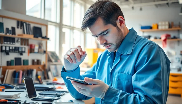 Riparazione cellulari a Torino con un tecnico esperto al lavoro in un ambiente pulito e luminoso.