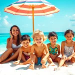 Experience Livingstone Vacations Bahamas Travel with a happy family enjoying the beach.