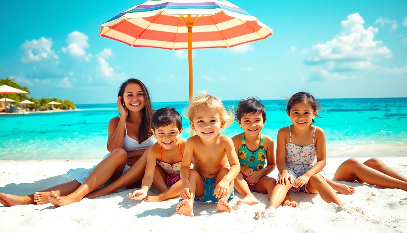 Experience Livingstone Vacations Bahamas Travel with a happy family enjoying the beach.