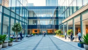 Explore commercial space for rent in Bangalore showcasing modern office architecture and a vibrant setting.