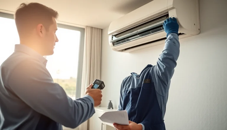 HVAC services Los Angeles provided by a professional technician during air conditioning installation.