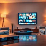 Experience IPTV Subscription USA through a modern home entertainment setup with vibrant streaming options.