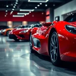 Showcasing the perfect car in a luxury showroom with vibrant lighting and sophisticated design.