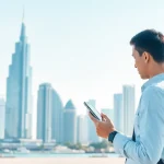 Engaging visual representation of ejari cancellation process in Dubai with modern architecture backdrop.