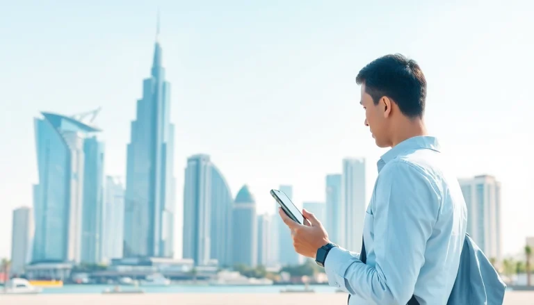 Engaging visual representation of ejari cancellation process in Dubai with modern architecture backdrop.