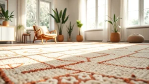 Admire Beni Ourain rugs showcasing unique patterns in a modern living room setup.