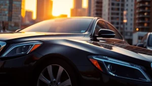Choose premium black car service for luxurious urban transportation featuring a sleek vehicle.
