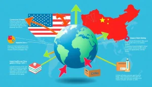 Visual representation of import tariffs on China showcasing trade routes and economic impact.
