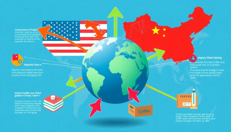 Visual representation of import tariffs on China showcasing trade routes and economic impact.