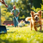 Efficient Alamo Ranch poop scooper at work in a pet-friendly garden, ensuring a clean environment.
