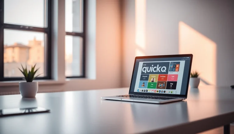 Engage with quickq官网's user-friendly interface in a modern workspace.
