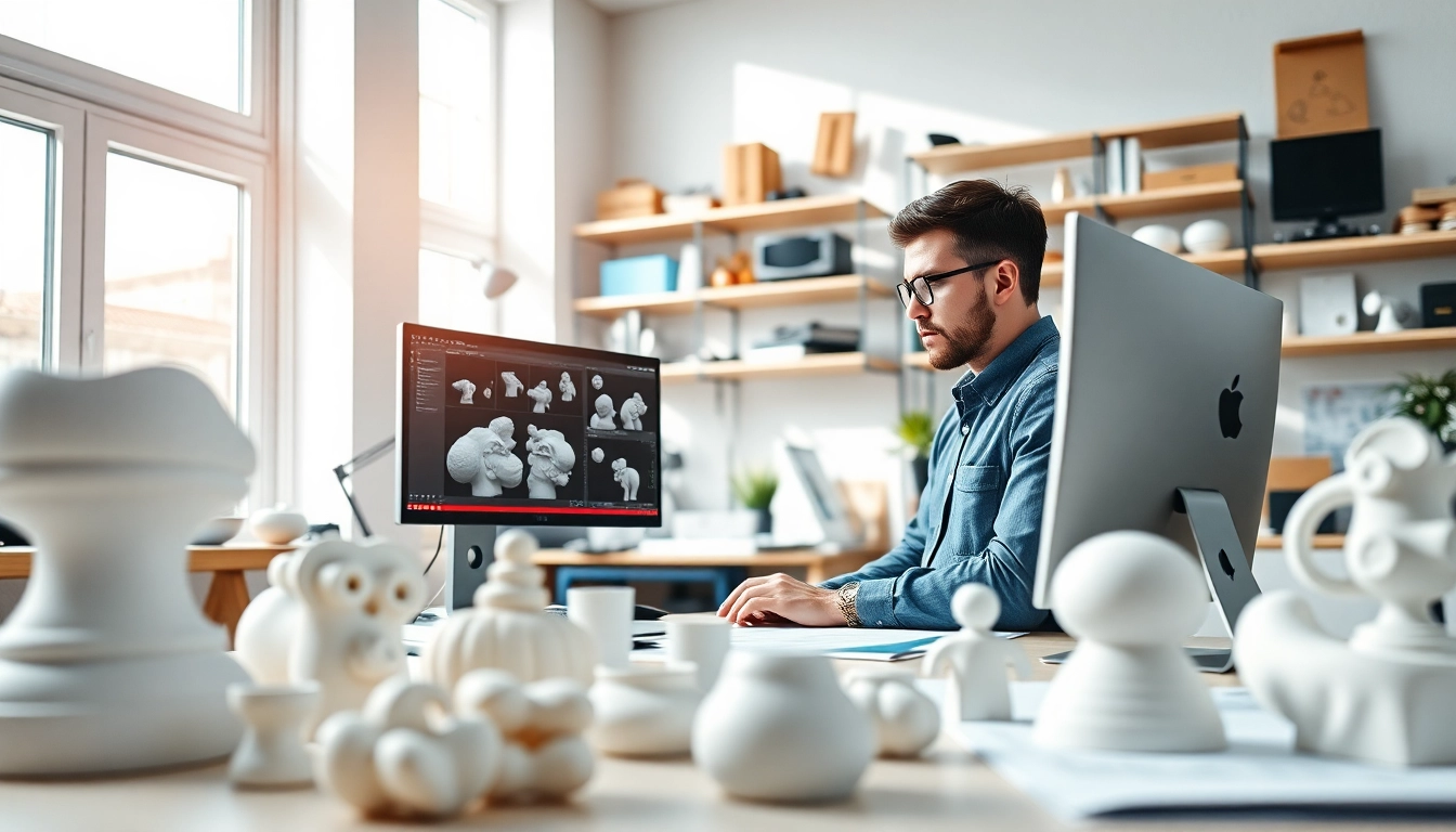 Showcase of 3D Modeling Services with a professional artist and vibrant workspace