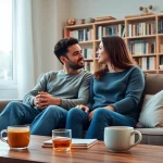 Couple communicating about their feelings in a warm setting, emphasizing communication in relationships.