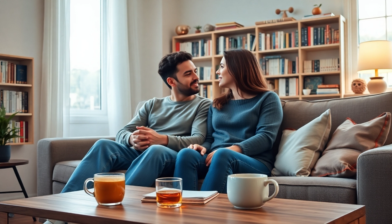 Couple communicating about their feelings in a warm setting, emphasizing communication in relationships.