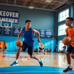 Young basketball players training at Takeover Basketball Academy, showcasing energy and enthusiasm.
