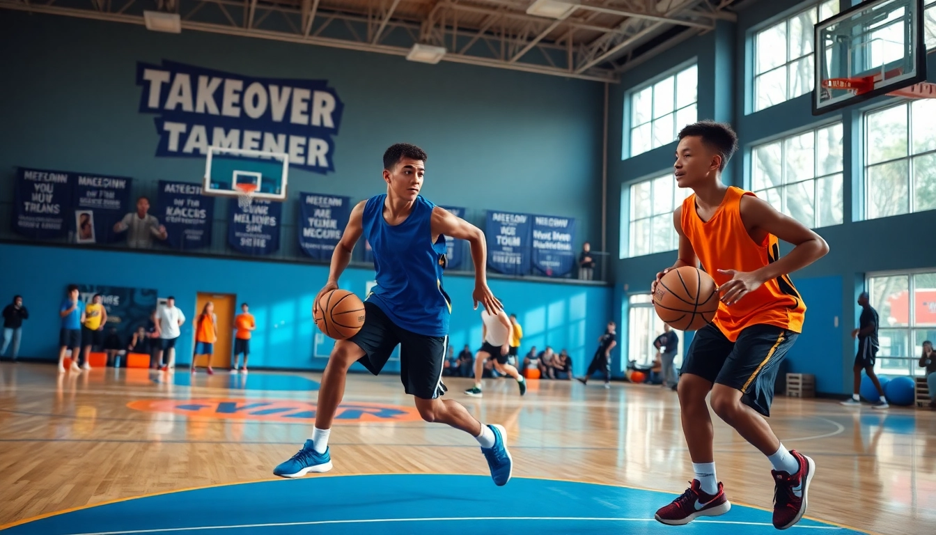 Young basketball players training at Takeover Basketball Academy, showcasing energy and enthusiasm.
