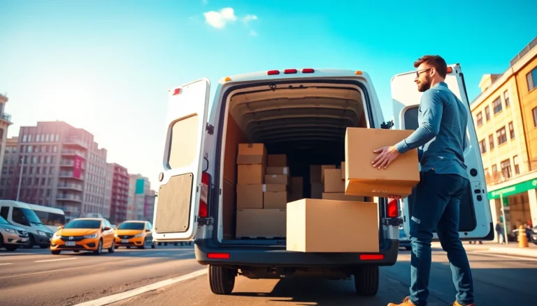 Man and van moving service in an urban environment, showcasing reliable and professional movers.