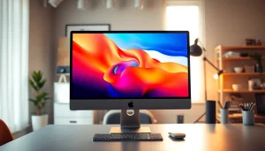 Buy Pro Display XDR in a modern workspace showcasing vibrant visuals on the monitor.