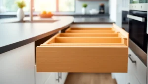 Showcase a double wall drawer system designed for functionality and style in a modern kitchen.