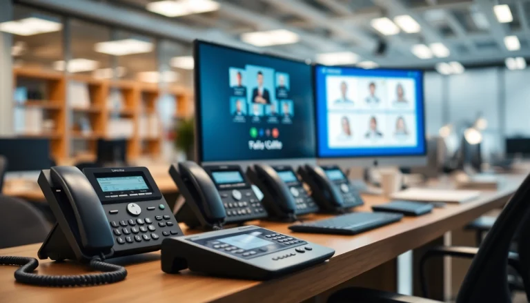 VoIP telefonie met moderne telefoons en een professionele kantooromgeving.