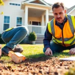 Expert conducting termite inspections at a home's foundation highlighting thorough assessments.