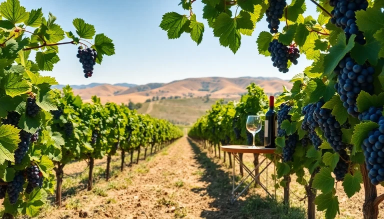 Enjoying the scenic beauty of Clarksburg vineyards with lush grapes and wine.