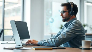 Remote IT Support Markham showcases an IT technician assisting clients from a modern office.