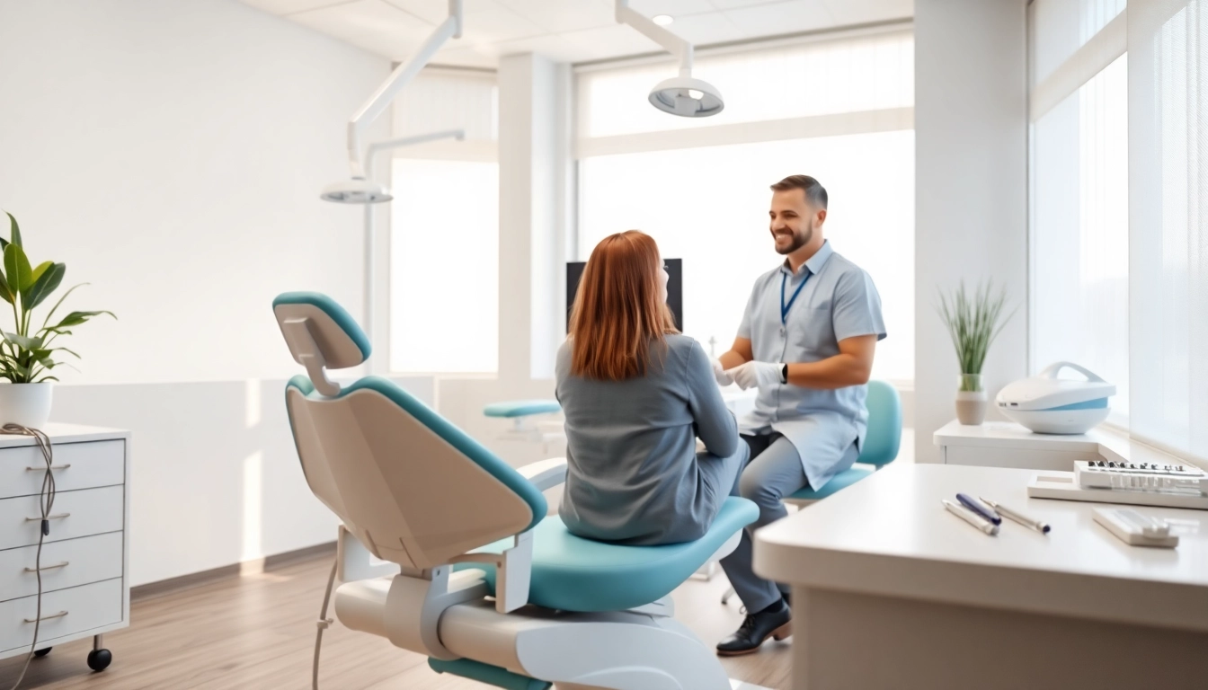 Discussing bridges with a patient in a professional dental office setting.