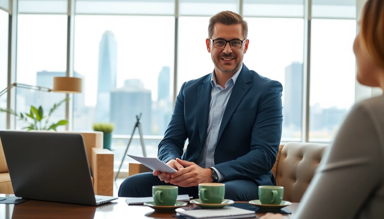 Business consultant advising clients in a professional setting for Quickplus Business Consultants.