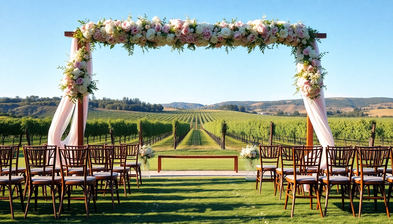Showcasing a romantic setup at Clarksburg wedding venues with floral decorations and outdoor seating.