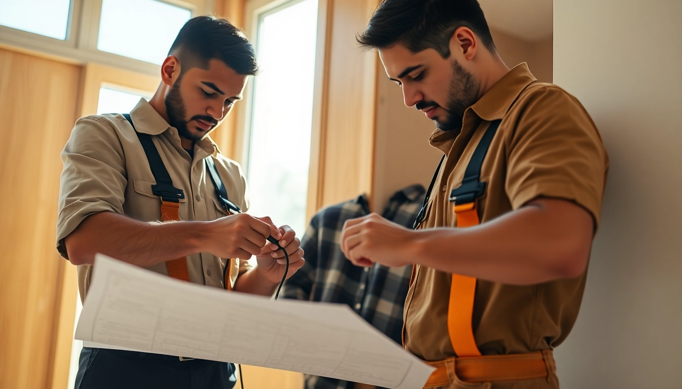 Electrician apprenticeship hawaii: Two apprentices collaborating on a wiring project in a bright home.