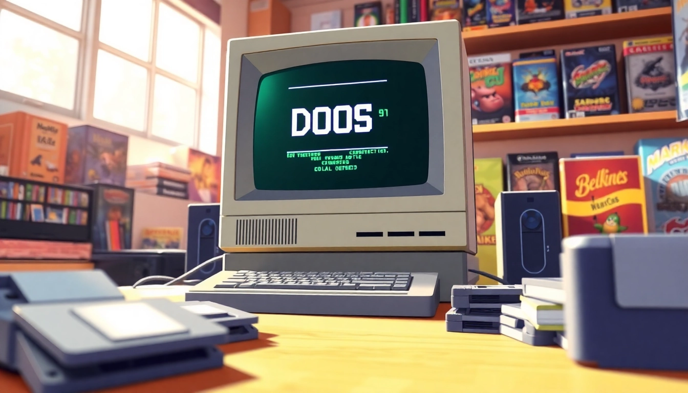 Play classic dos games online on a retro MS-DOS computer with nostalgic game items.
