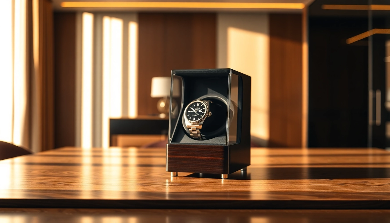 Showcasing a luxurious watch winder for rolex with polished accents and an elegant design.