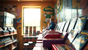 Browse authentic Pokemon cards in India at a well-lit gaming shop showcasing vibrant collections.