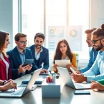 Driving results with online marketing edmonton through collaboration and strategy in a modern office.