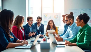 Driving results with online marketing edmonton through collaboration and strategy in a modern office.